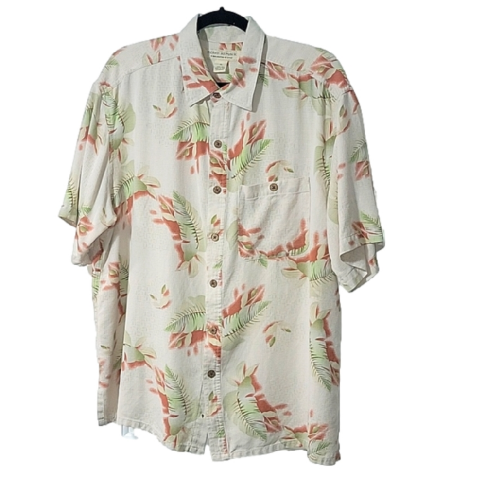 ISLAND REPUBLIC 100% silk button down Hawaiian-style shirt, XL